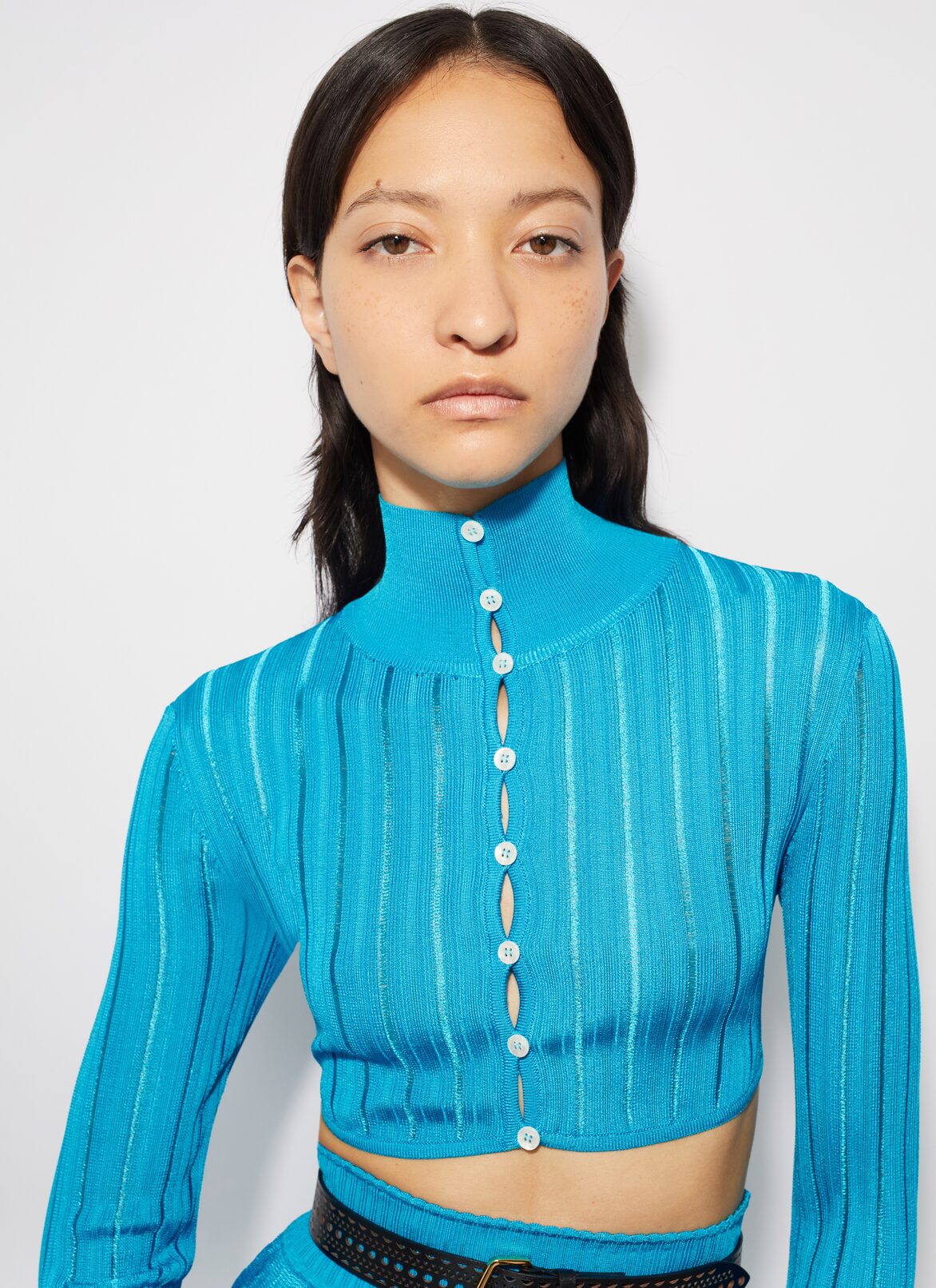 Shiny crinoline cardigan ALAÏA BLUE SHINY CRINOLINE CARDIGAN